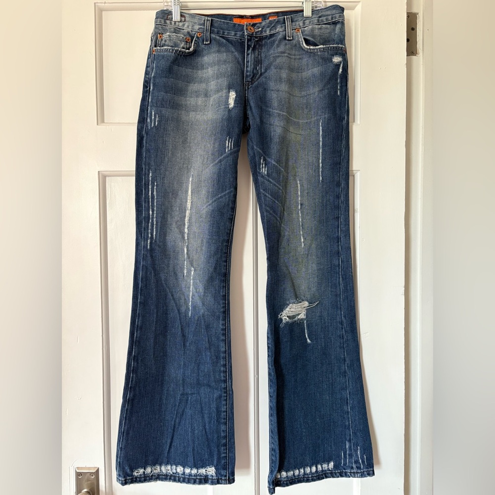 Colin's Jeans Zoe Distressed Low Rise Flare Jeans Hippy Boho Grunge Retro 12/31